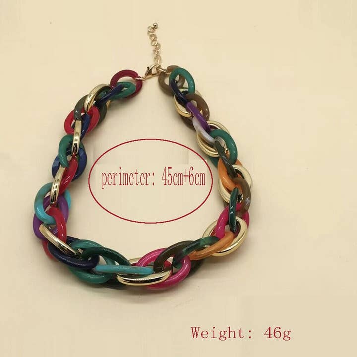 ACCITY - Wholesale Link & Chain Necklace - HIP HOP CLAVICLE CHAIN COLORFUL RESIN NECKLACE_CWMM4911