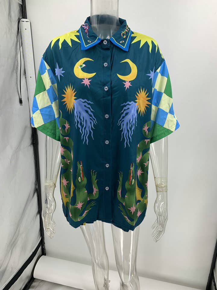 UNISHE - Vente Ensemble haut et short (PAS d'intérieur) - Femme - Ensemble d'été 2 pièces : blouse boutonnée imprimée et short6