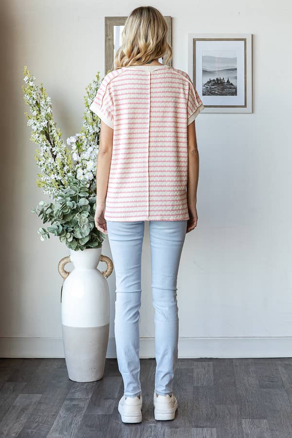 7th Ray - Venta al por mayor Jersey corto de punto - Mujer - Top de manga corta con abertura lateral y textura de rayas T58659