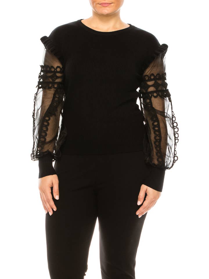 BLACK Sioni Crew Neck Ribbed Long Sleeve Sweater Top for wholesale on Faire