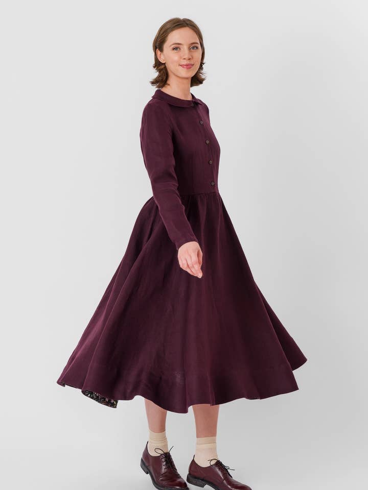 Son de Flor - Wholesale Dress - Women's - Classic Dress, Long Sleeve, Twill Linen4