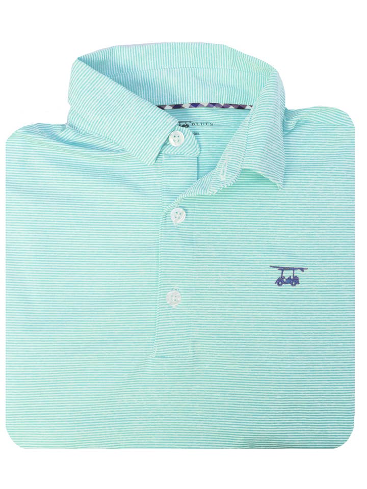Albatross Polo - Heather Aruba/White Microstripes for wholesale by Bald Head Blues