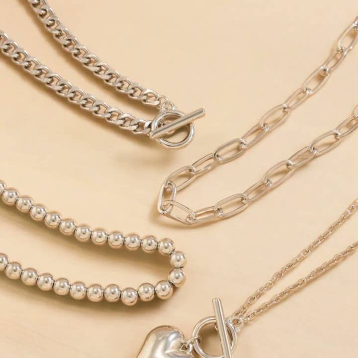 The Bling Barn - Wholesale Jewelry Set - When We Fall In Love 4 Piece Chain Fashion Necklace Set