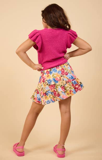 Sadie & Sage - Wholesale Knit Sweater - Kids - Tween Pearl Ruffle Cap Slv Sweater : BERRY4