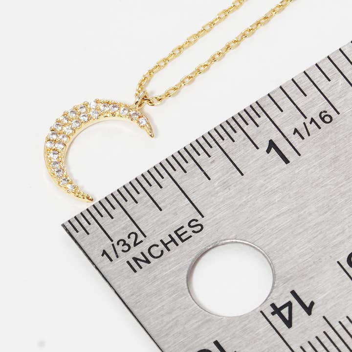 Fashion City - Wholesale Pendant/Charm Necklace - Cubic Zirc Gold Dipped Moon Charm Necklace1