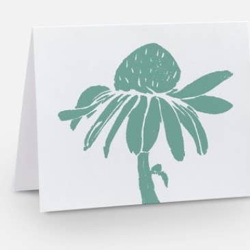 Notecard: Flower (Coneflower Linocut Aqua) for wholesale by PenStorm (It's mightier)