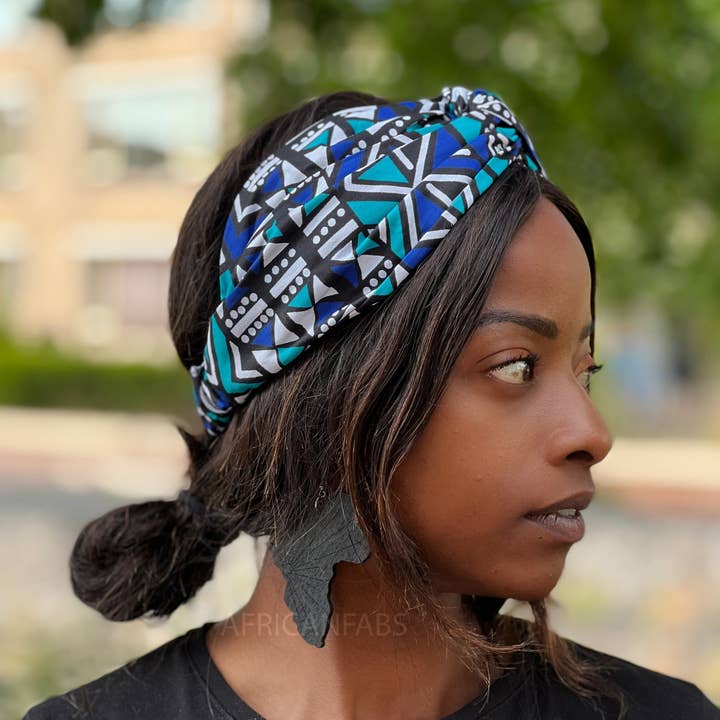 AfricanFabs - Venta al por mayor Cinta para el pelo - Mujer - Cinta para la cabeza de estampado africano (ajuste más suelto) - Adultos - Accesorios para el cabello - Bogolan azul1