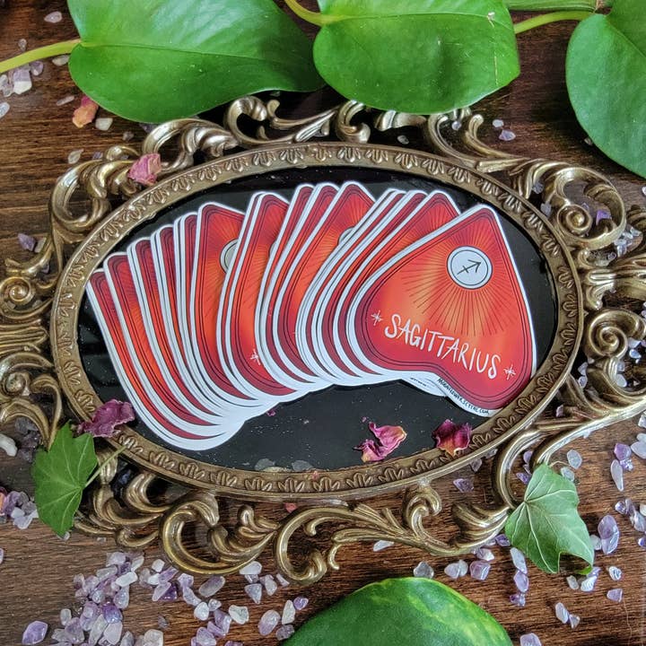 Sagittarius Planchette Sticker for wholesale by Moonflower Scythe