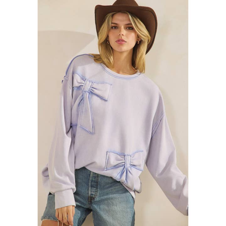 FRENCH TERRY BOW DETAIL SWEATSHIRT (ST8018) for wholesale by Sage + Fig