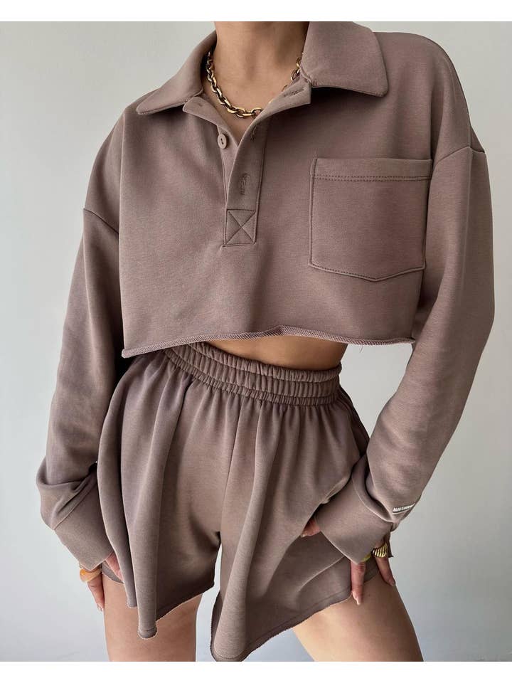 Sweetkama - Wholesale Lounge Set - Women's - Sweetkama Ladies Solid Color Top and Shorts Hoodie Daily Set5