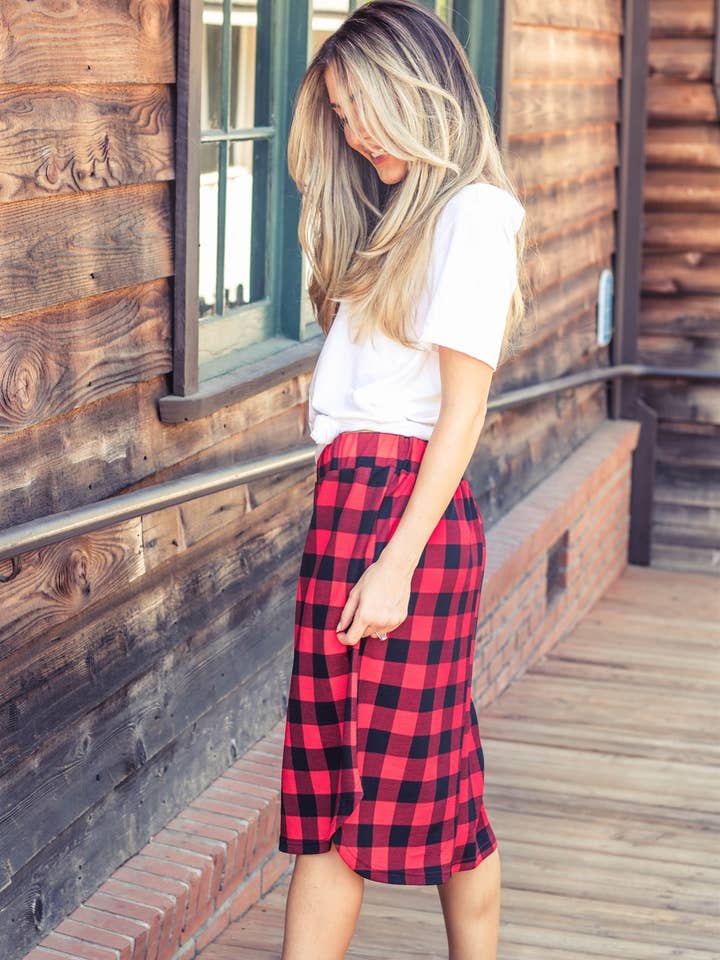 Tickled Teal – wholesale Kjol - Dam – Buffalorutig helgkjol5