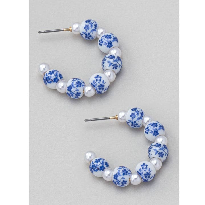 PORCELAIN AND PEARL HOOP EARRINGS for wholesale by Girly