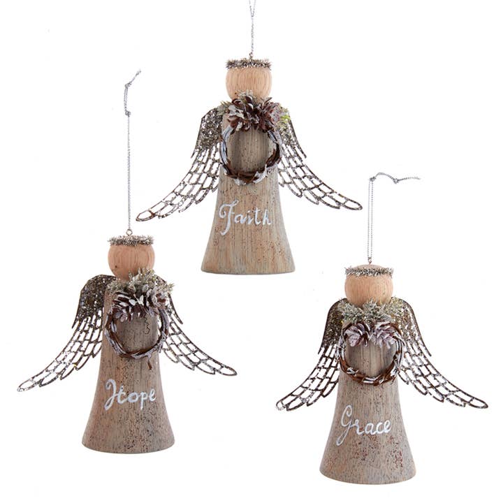 Kurt S. Adler, Inc. - Wholesale Ornament Set - 4.75"WOODEN ANGEL W/WREATH ORNAMENT 3/A