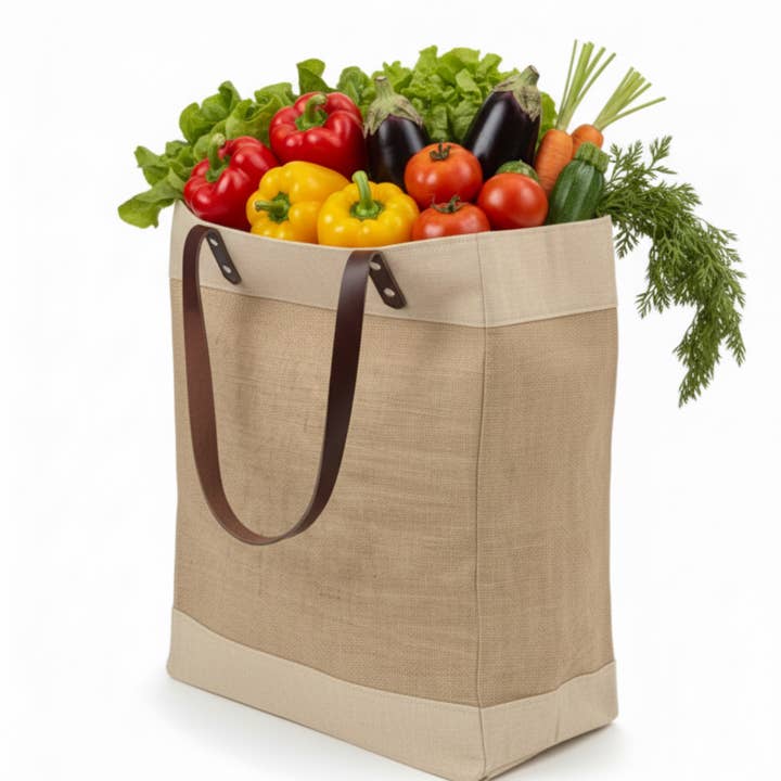 Lungta Imports - Wholesale Tote Bag - Women's - Jute Tote Bag with Genuine Leather Straps | Eco-Friend Bag1