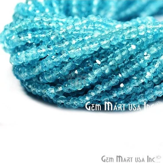 GemMartUSA - Wholesale Beads - Blue Topaz Rondelle Beads, 13 Inch Gemstone Strand, 3-4mm0