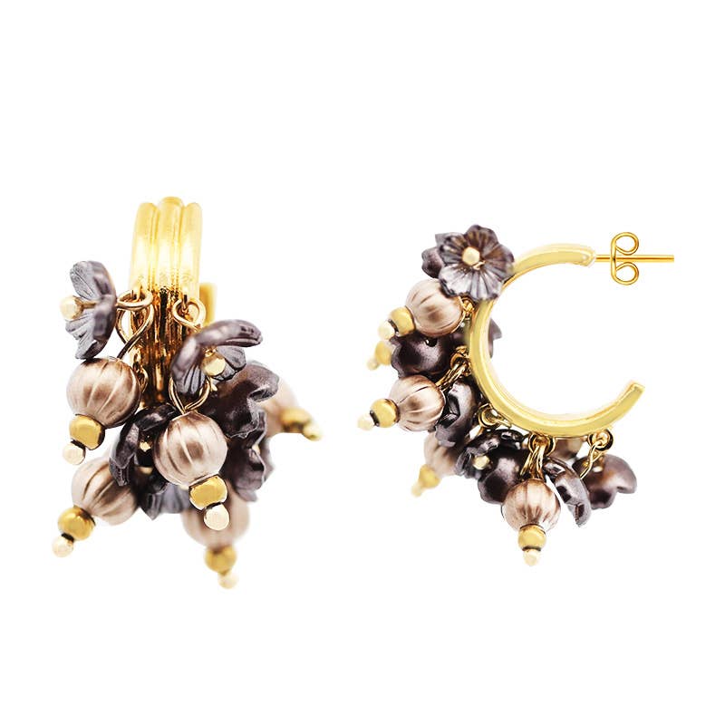 AMORINO SRL - Wholesale Hoop Earrings - TRIPLE HOOP EARRINGS WITH BEADS AND ENAMELED FLOWERS1