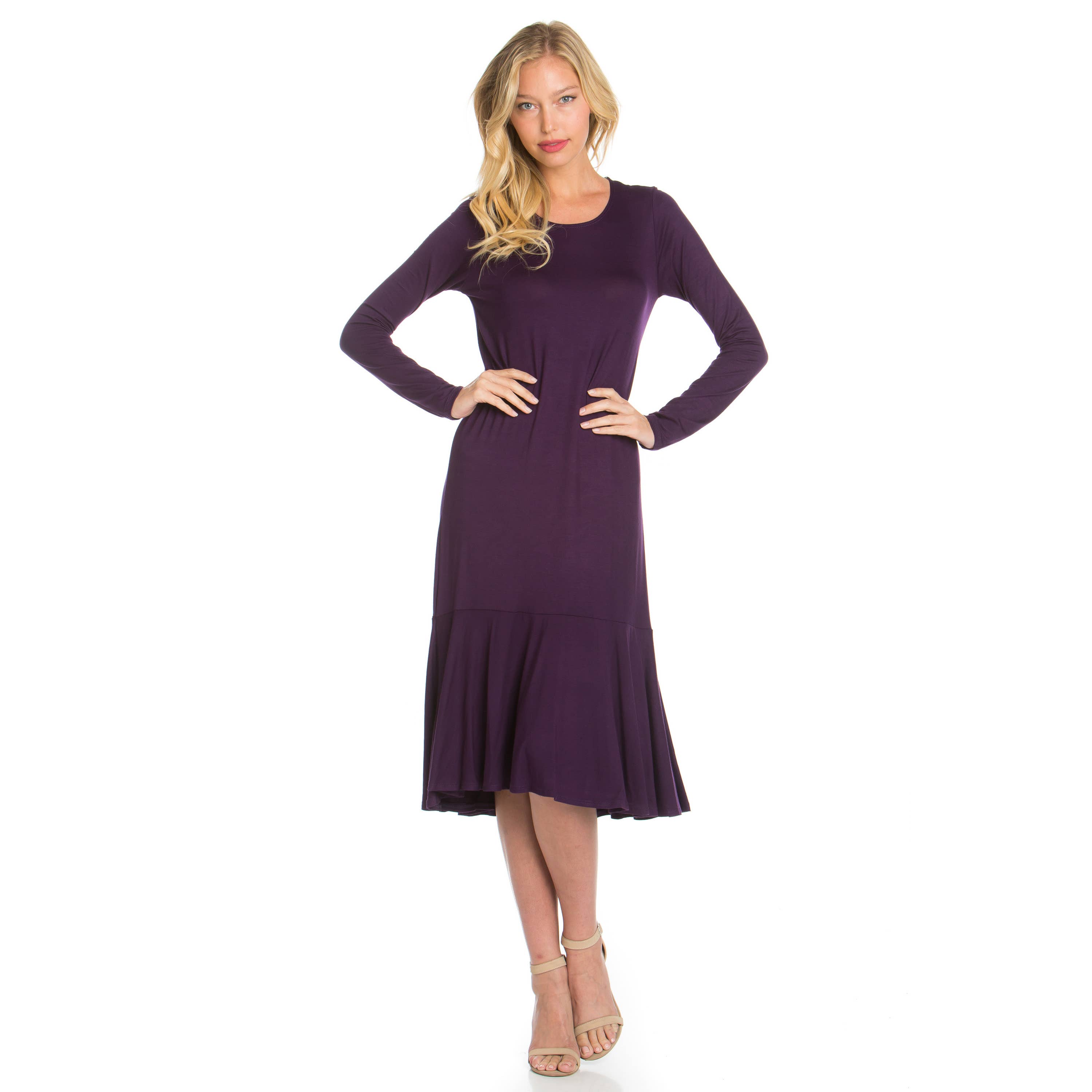 Azules Clothing - Wholesale Dress - Women's - ADM-8258RS Ruffle Hem Long Sleeve Midi Dress17