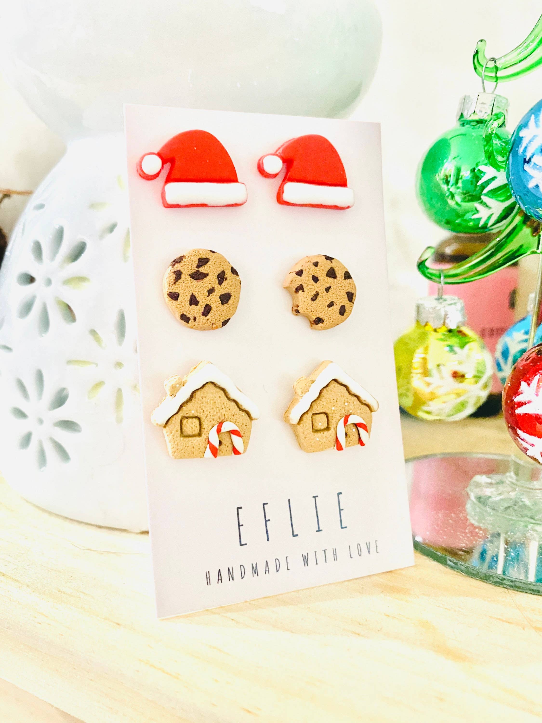 Eflie – Großhandel Schmucksets – Weihnachts-Ohrstecker-Set mit Weihnachtsmann und Lebkuchen1