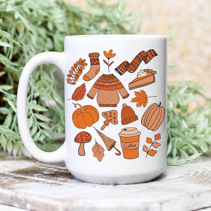 Fall Pumpkin Spice Sweater Weer Doodles 15oz koffiemok voor wholesale door D2JCrafts