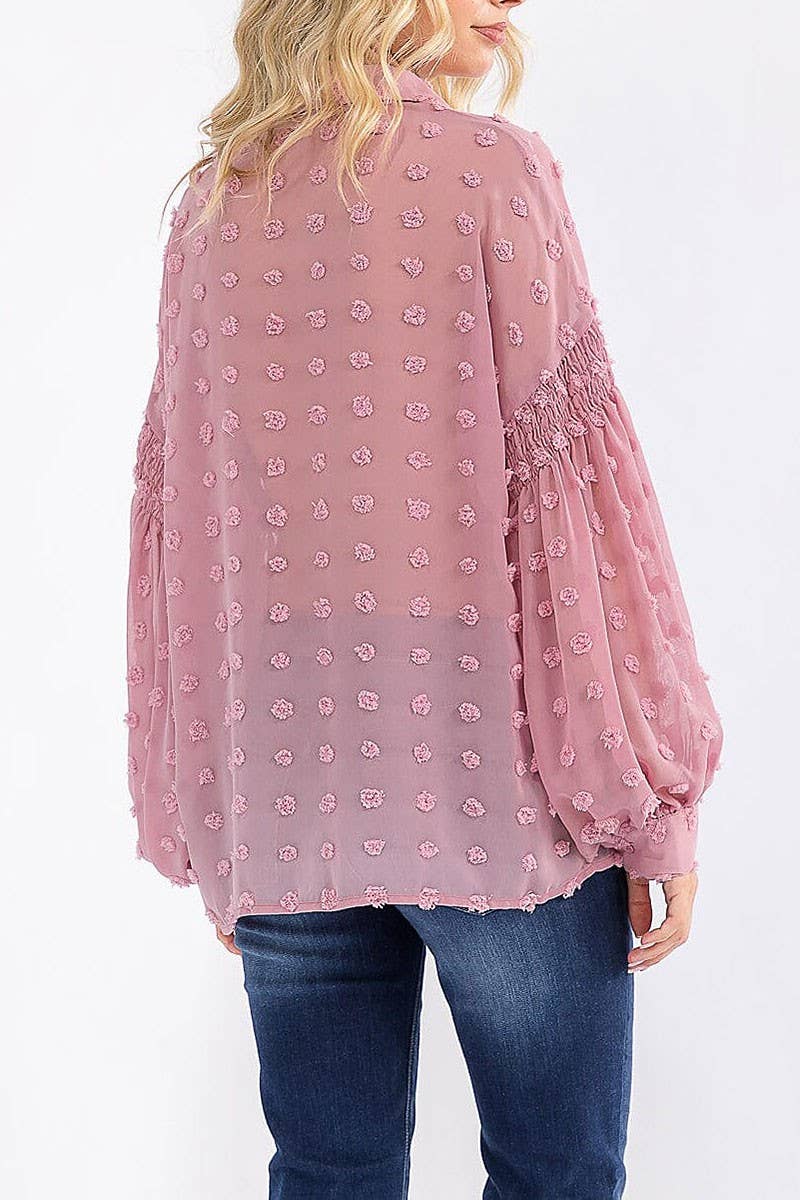 ROUSSEAU - Vente Chemise à col boutonné – femme - CHEMISIER À MANCHES LONGUES AVEC BOUTONS ET DÉTAILS À POIS SUISSES8