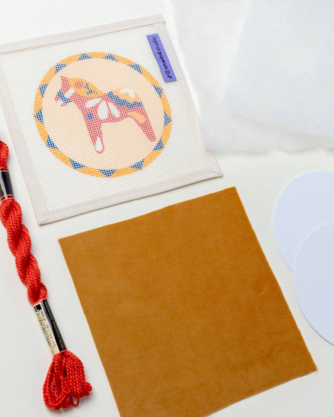 Unwind Studio - Wholesale DIY Craft Kit - Dala Horse Red Needlepoint Ornament Kit3