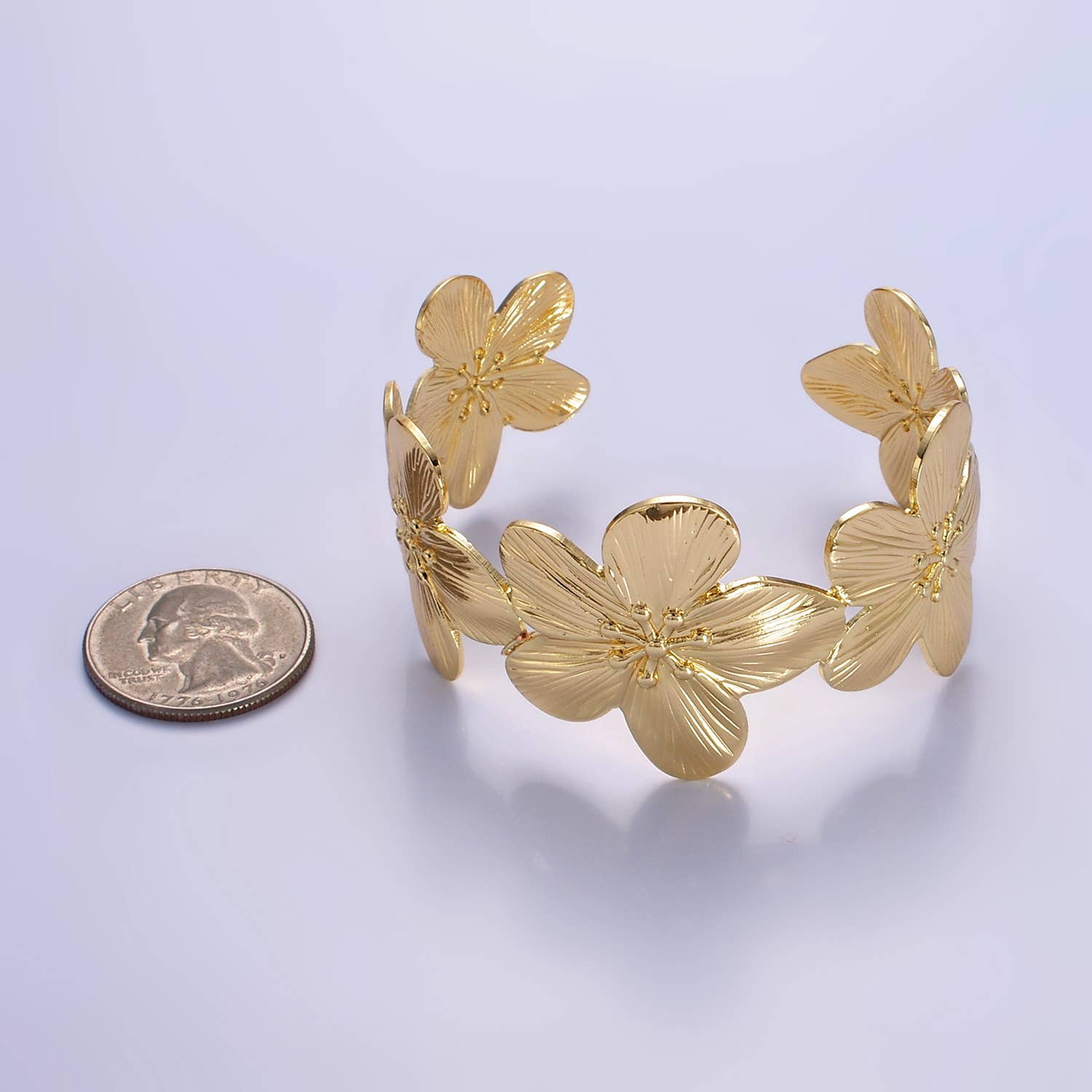 Aim Eternal - Wholesale Cuff Bracelet - 24K Gold Filled Wide Flower Cuff Bracelet | WA-25211