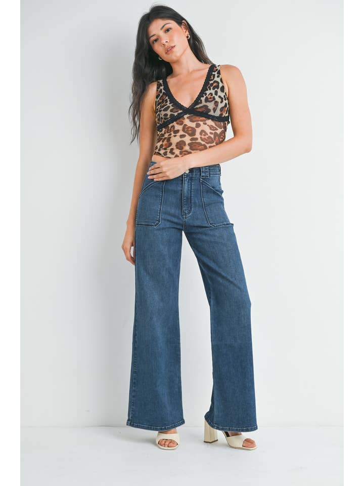 JBD - Wholesale Jeans - Women's - DP782 - DK - Patch Pocket Wide Leg Flare1