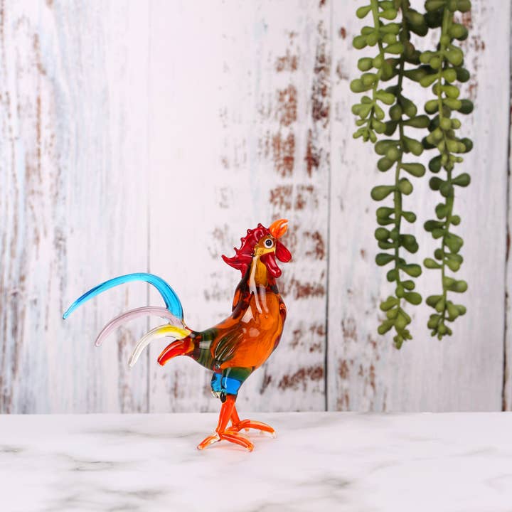 Adamodart - Wholesale Decorative Figurine - Glass rooster figurine, bird decor, display, lampwork, hen