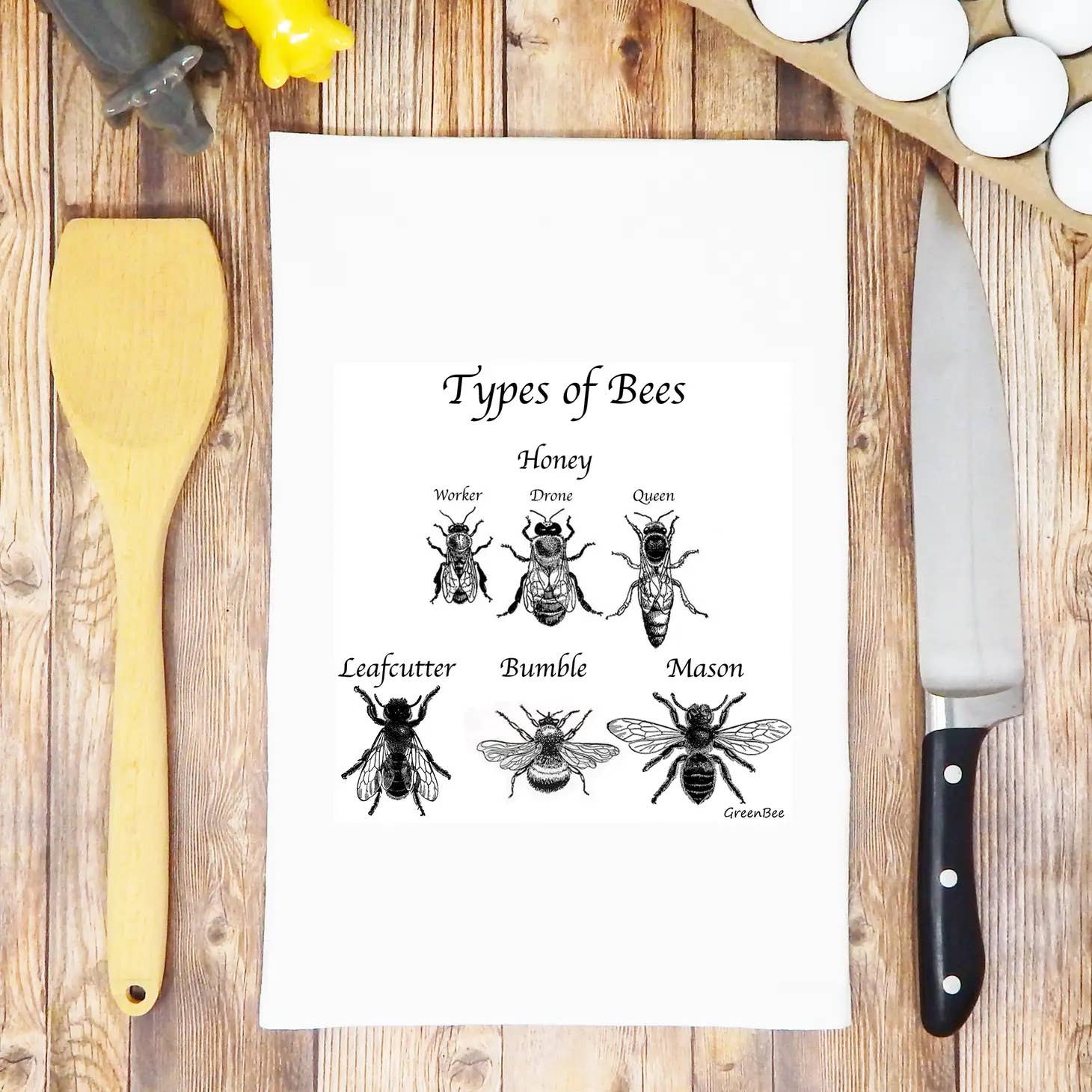 Green Bee Tea Towels - Wholesale Tea Towel - Bee Types Kitchen Towel | Tea Towels | Funny Dish Towels6