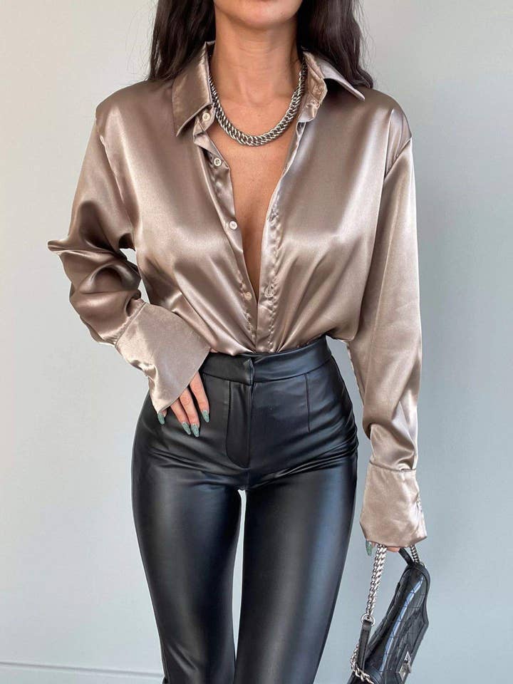 Fashion Combination - Wholesale Blouse - Women's - lapel long sleeve loose temperament button shirt19
