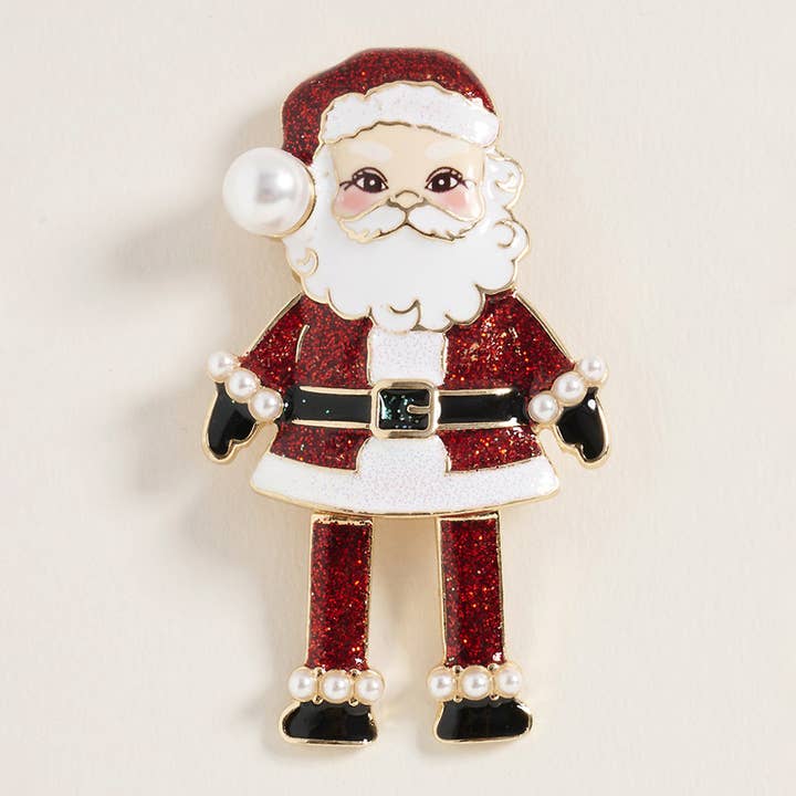 Pearl Accent Glittered Santa Pin Brooch for wholesale by Sensibling Corp.