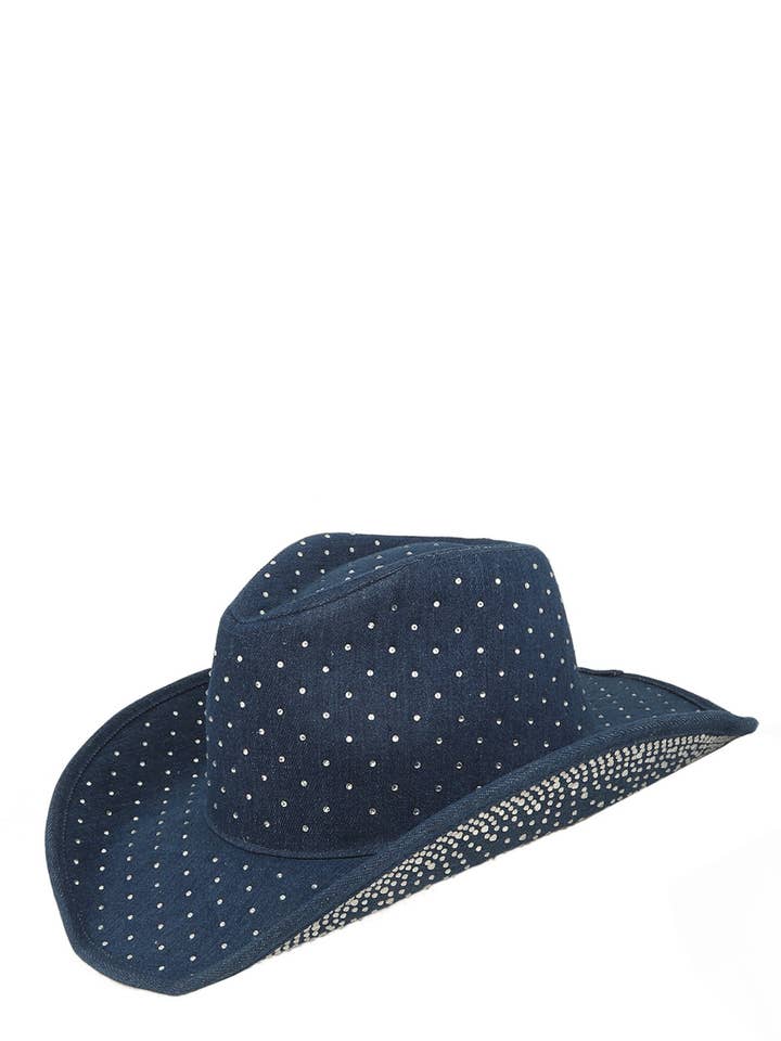 METALLIC STUDS RHINESTONE ACCENTS DENIM COWBOY HAT for wholesale by Bestto