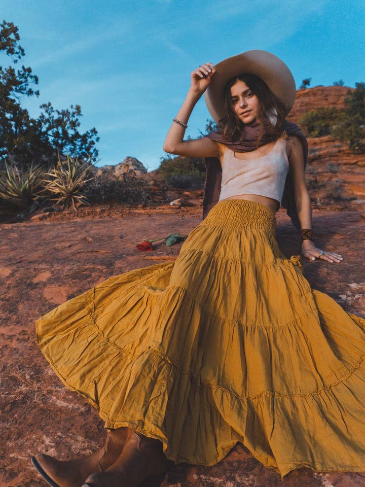 Gonna con tasca a strati per la vendita all'ingrosso da parte di Cotton Flower Clothing