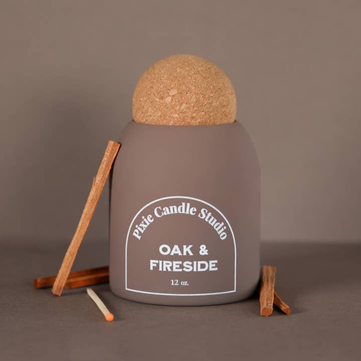 Pixie Candle Studio - Wholesale Jar/Filled Candle - Oak & Fireside-fall candles, luxury candles, Ojai candles
