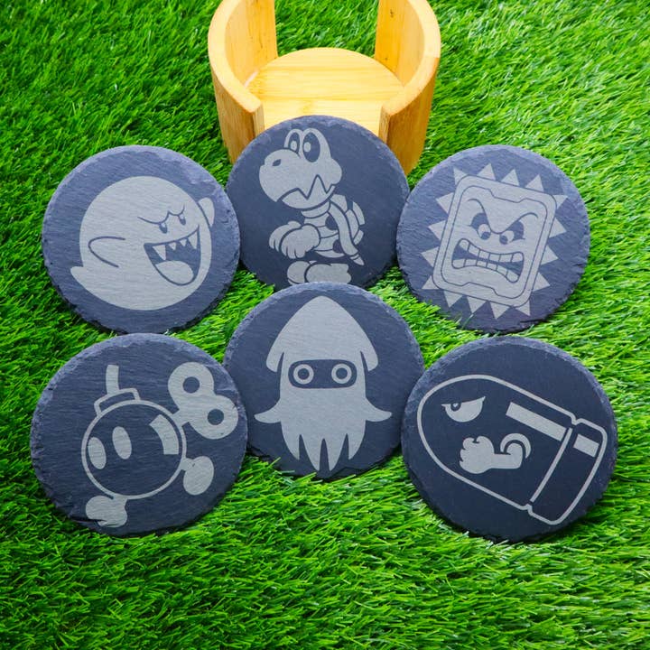 Premium Slate Super Mario Coaster Set, Gamer Home Decor Gift for wholesale by Herbs&Belles