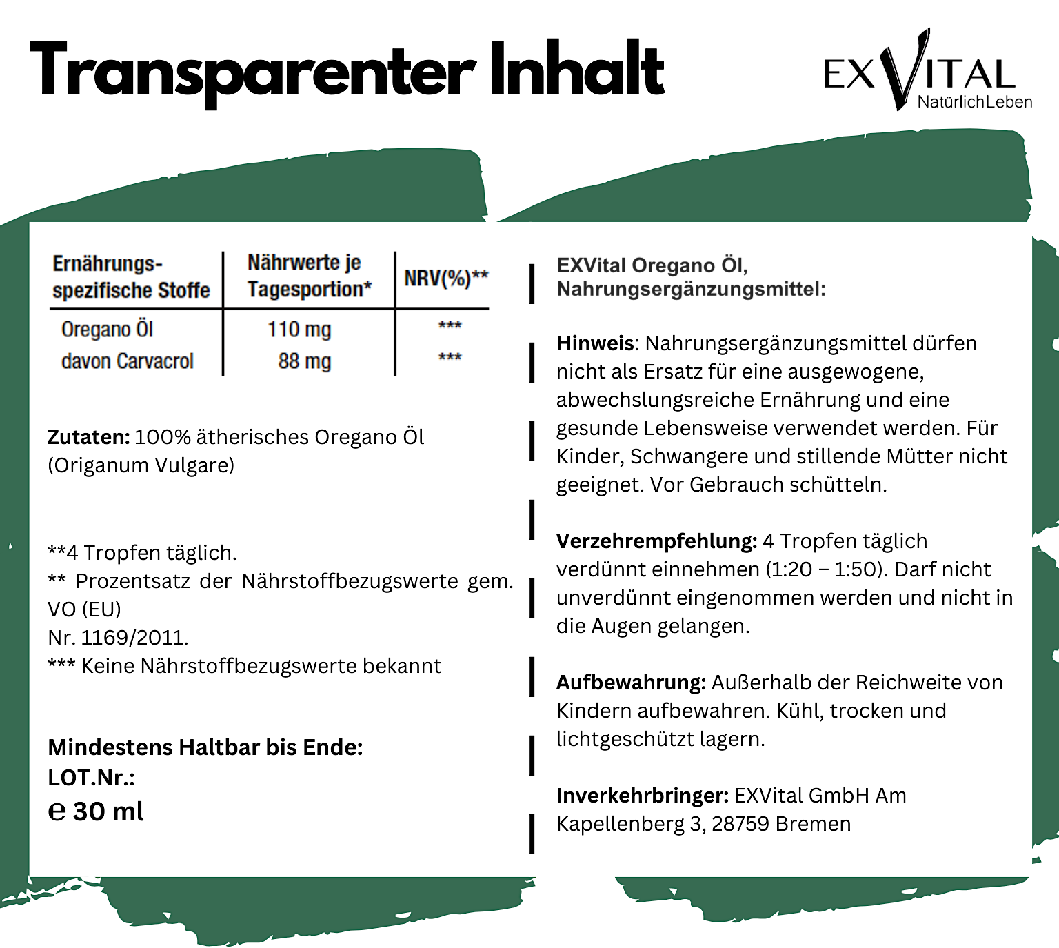 EXVital - Wholesale Oral Supplement/Vitamin - Oregano oil with 80% carvacrol6