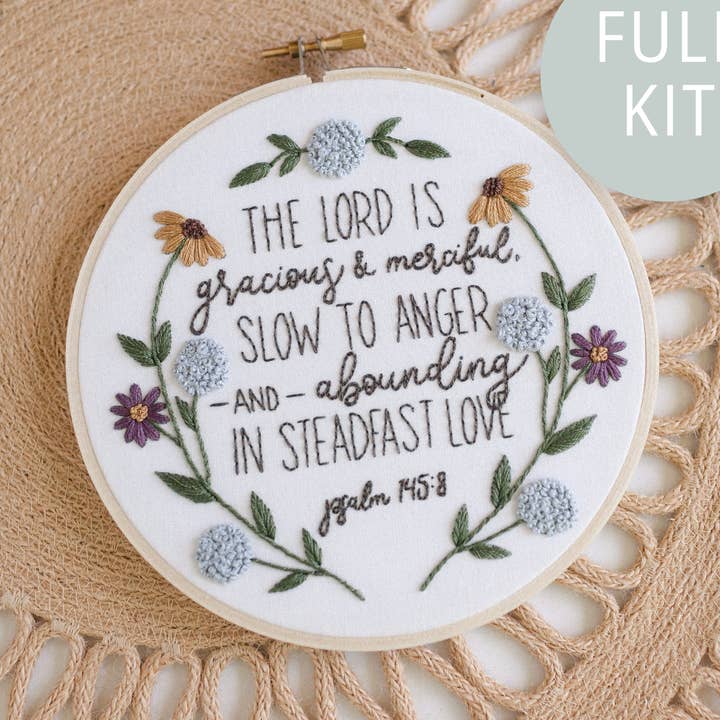 “The Lord Is Gracious and Merciful” Embroidery Kit for wholesale by Abide Embroidery Co.