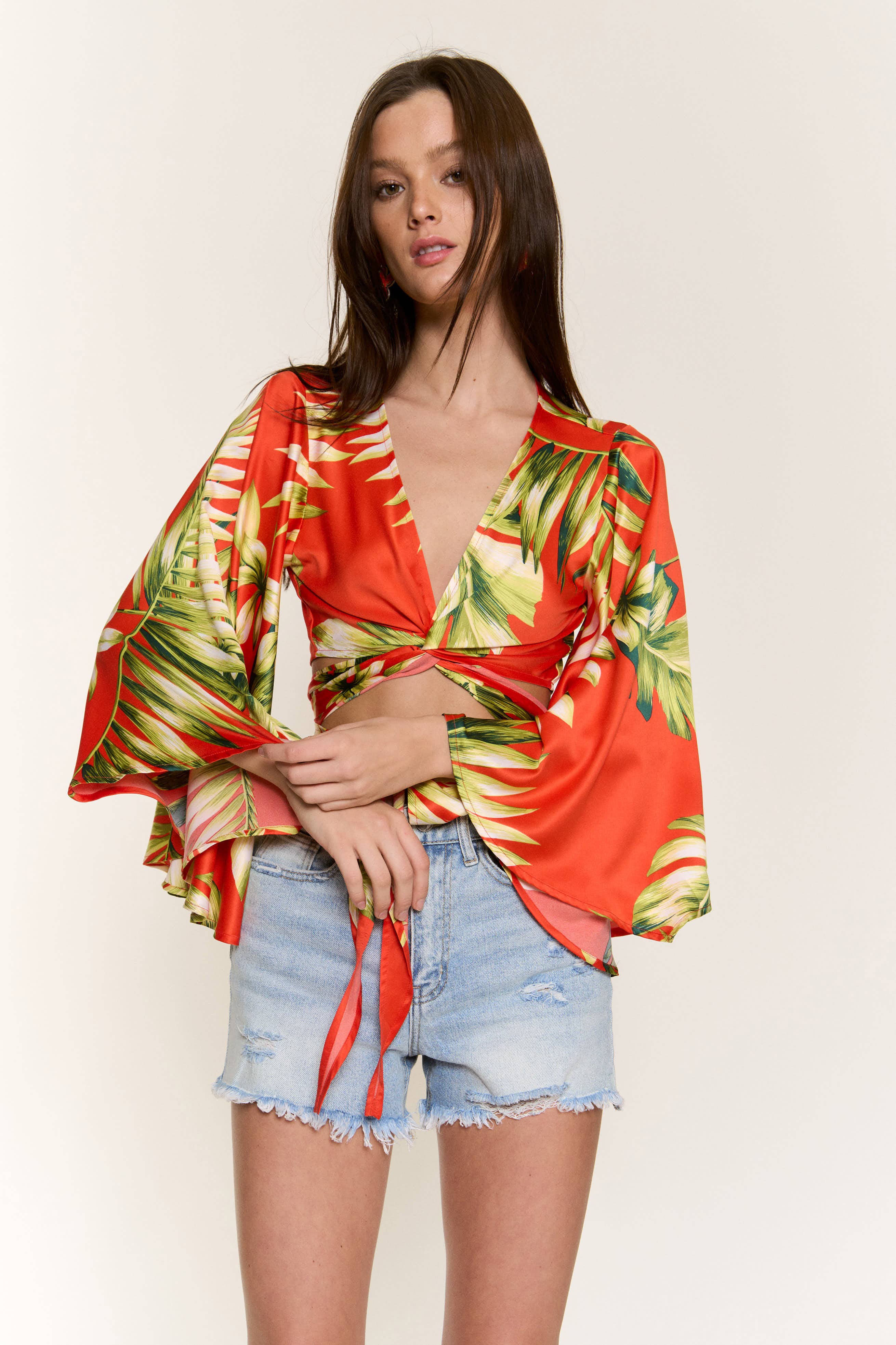 RED SATIN PADDED BRA FLAIR SLV CORSET TOP for wholesale on Faire6