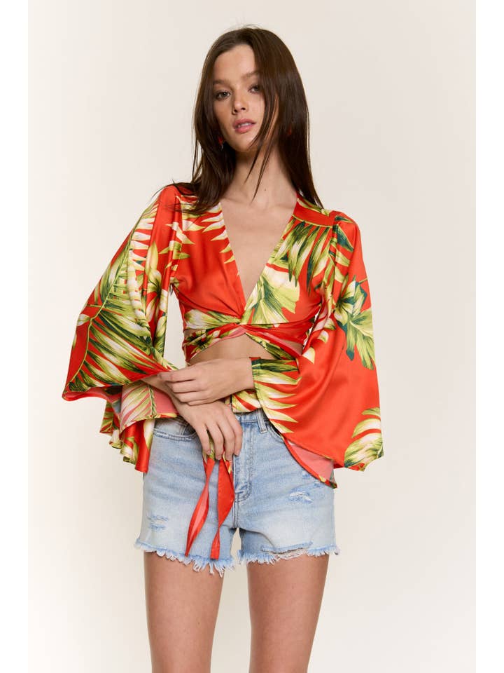 RED SATIN PADDED BRA FLAIR SLV CORSET TOP for wholesale on Faire6