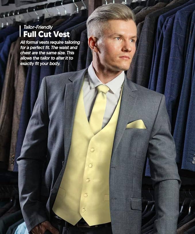 Dubal Brothers - Wholesale Suit Vest - Men's - Vittorio Farina Solid Satin Vest Set (White Back) Var. 01 (Beige-Maize)43