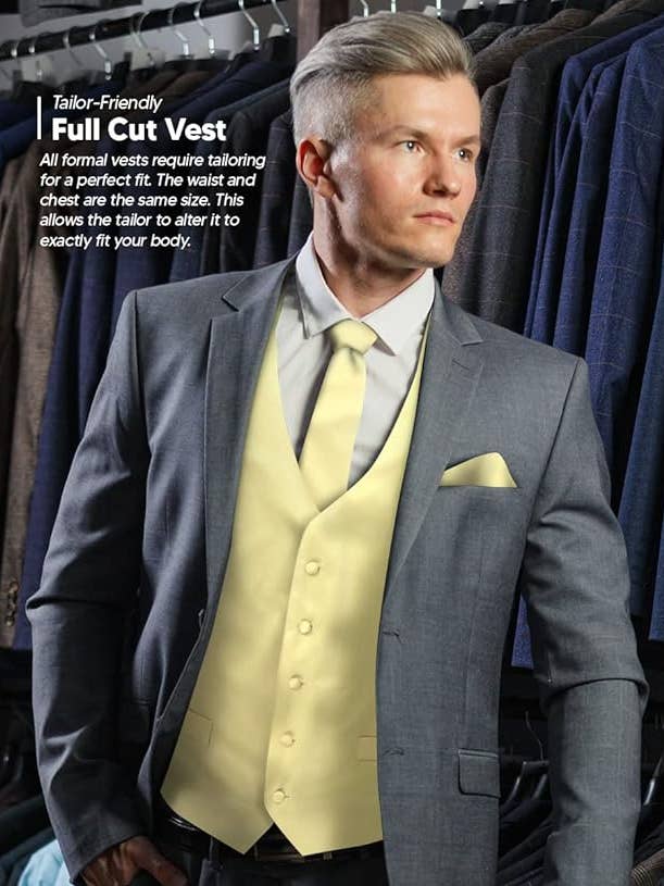 Dubal Brothers - Wholesale Suit Vest - Men's - Vittorio Farina Solid Satin Vest Set (White Back) Var. 01 (Beige-Maize)43