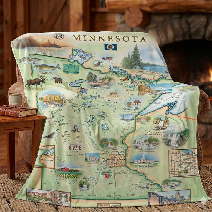 XPLORER MAPS - Wholesale Throw Blanket - Minnesota Map Blanket - Berber & Micro Fleece Throw1