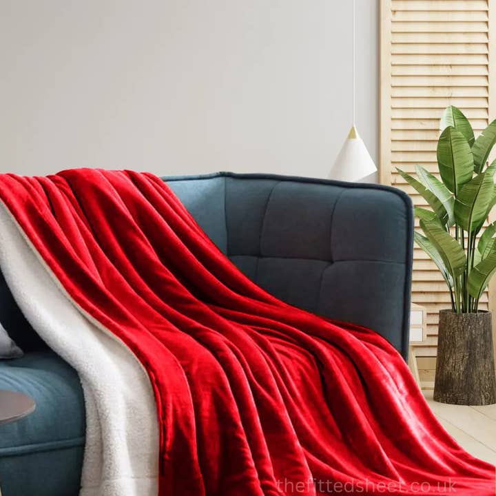 Red Sherpa Fleece throw – Soft Fleece Meets Plush Sherpa for wholesale by The Fitted Sheets