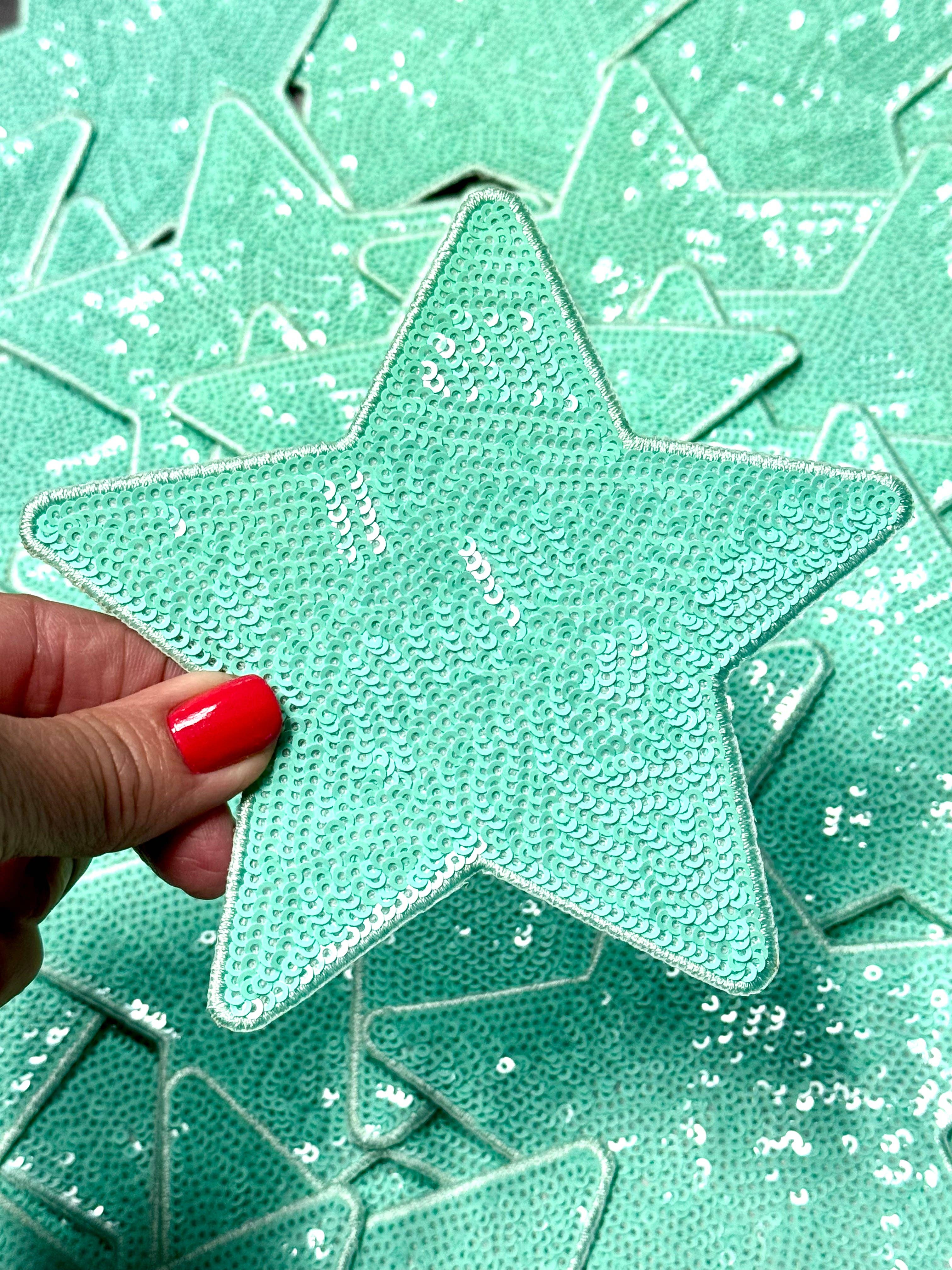 sequinandstiches - Venta al por mayor Parches - Parche con forma de estrella con lentejuelas, parche con forma de estrella de lentejuelas turquesa de 5 pulgadas, parche termoadhesivo, bricolaje, parche turquesa para sombrero de camionero, parche preppy a la moda, estrella de lentejuelas5