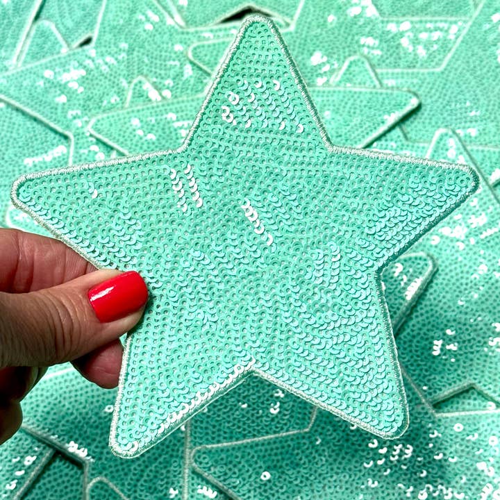 sequinandstiches - Venta al por mayor Parches - Parche con forma de estrella con lentejuelas, parche con forma de estrella de lentejuelas turquesa de 5 pulgadas, parche termoadhesivo, bricolaje, parche turquesa para sombrero de camionero, parche preppy a la moda, estrella de lentejuelas5