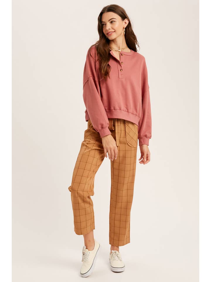 Listicle - Wholesale Knit Top - Women's - Henley Button Soft Knit Top LT111210