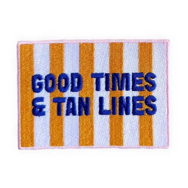 Good Times & Tan Lines Embroidered Iron-On Trucker Hat Patch for wholesale by Dozer Custom Trucker Hats