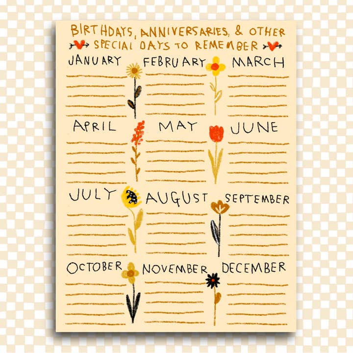 BIRTHDAYS, ANNIVERSARIES, & OTHER SPECIAL DAYS Calendar for wholesale by RANI BAN CO
