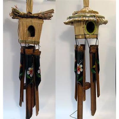 Bamboo Painted Flowers Birdhouse Windchime for wholesale by Western Counties Wholesale