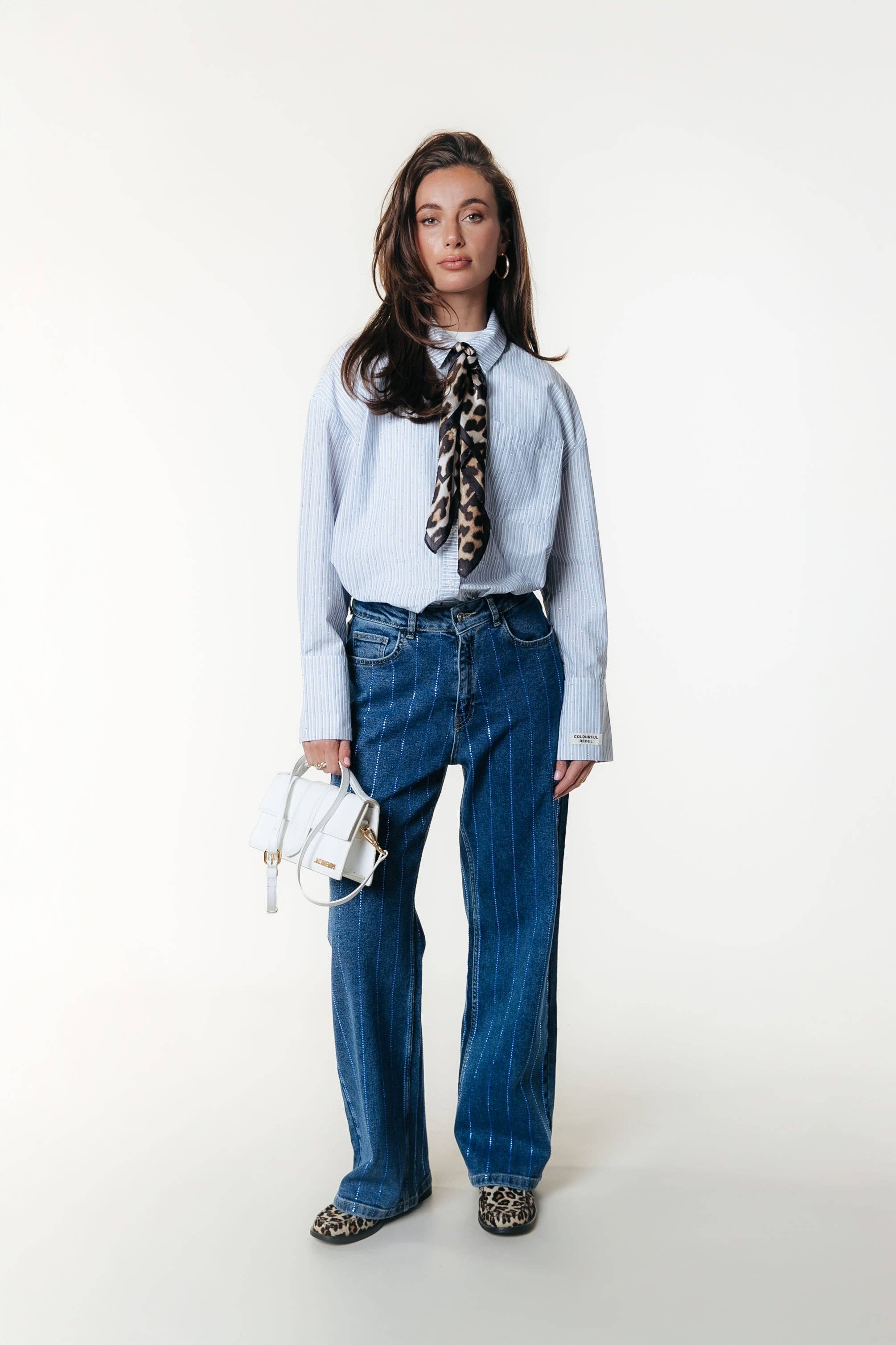 Gaias Rhinestones High Rise Denim | Dark blue denim for wholesale on Faire3